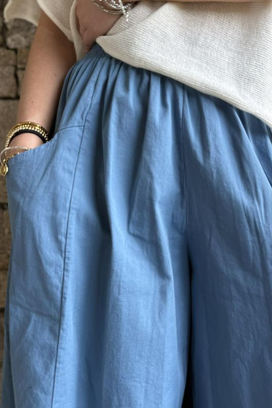 Inga Stretch Poplin Cotton Barrel Pant Denim